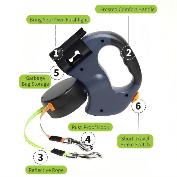 Tangle-Free Double Dog Leash – Walk Two Dogs with Ease! 360° Swivel, Strong Nylon, and Ergonomic Design!
