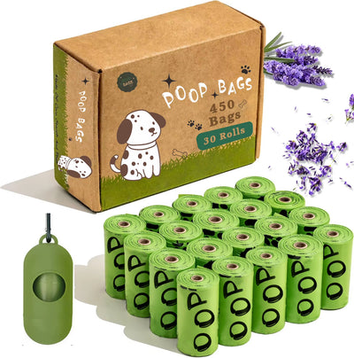 EPI Lavender Scented Biodegradable Dog Poop Bags with Holder - Extra Thick and Leakproof!