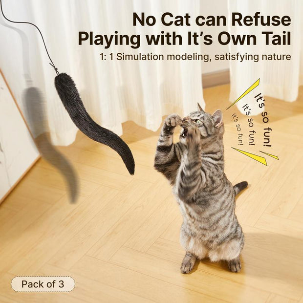 Exciting Potaroma Cat Tail Toys – Pack of 3 Fluffy Interactive Plush Kickers with Crinkle Sounds for Endless Indoor Fun!